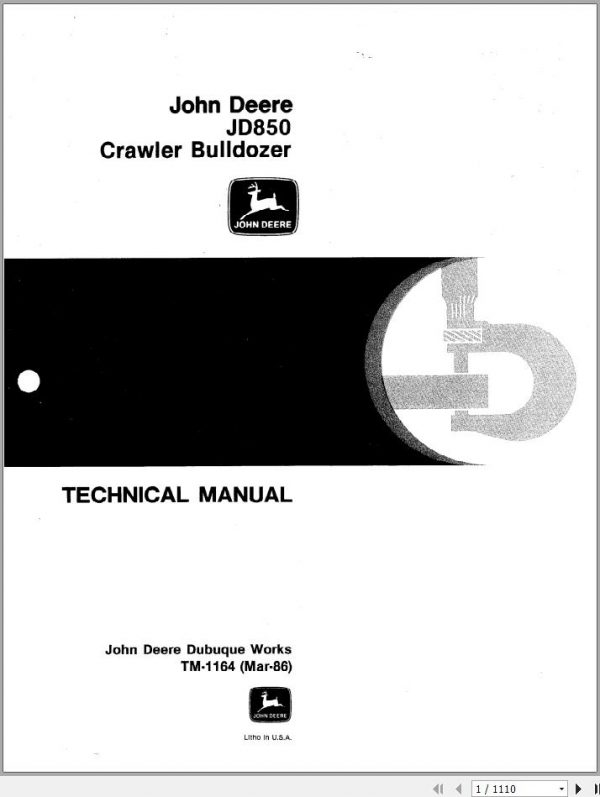John Deere Crawler Bulldozer JD850 Technical Manual TM1164 1