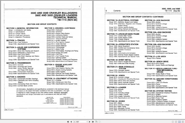 John Deere Crawler Bulldozer Loader 350C 350D 355D Technical Manual TM1115 2