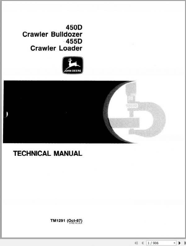 John Deere Crawler Bulldozer Loader 455D 455D Technical Manual TM1291 1