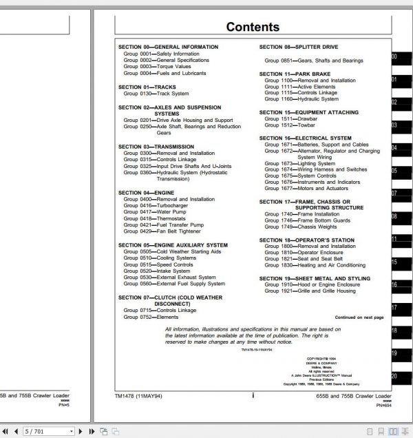 John Deere Crawler Loader 655B 755B Repair Technical Manual TM1478 2