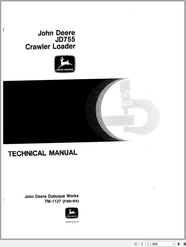 John Deere Crawler Loader JD755 Technical Manual TM1137 1