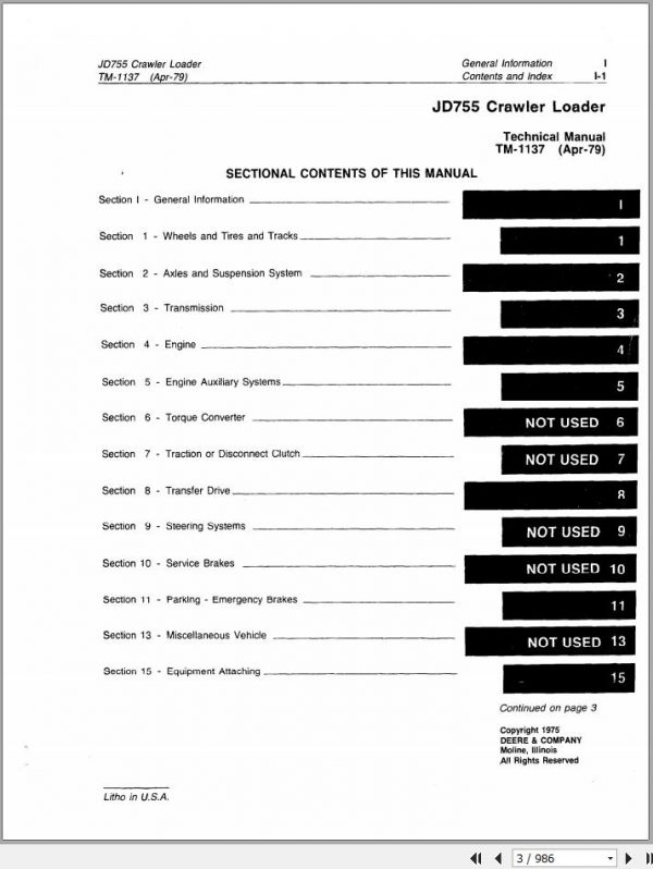John Deere Crawler Loader JD755 Technical Manual TM1137 2