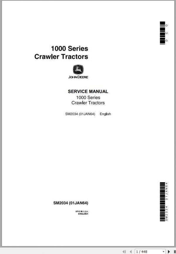 John Deere Crawler Tractors 1000 Series Service Manual SM2034 1