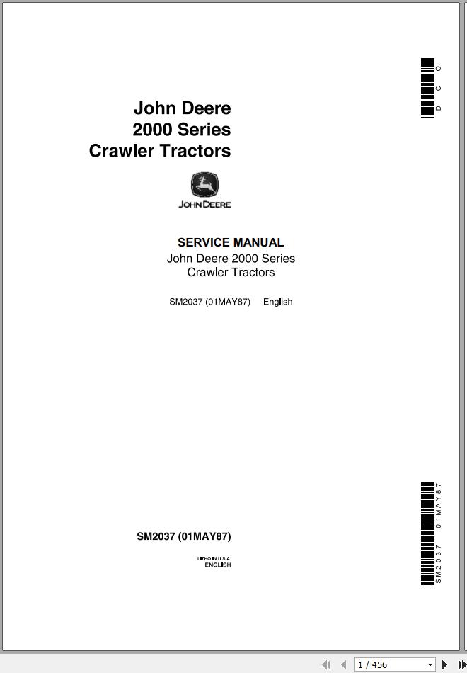 John Deere Crawler Tractors 2000 Series Service Manual SM2037 1