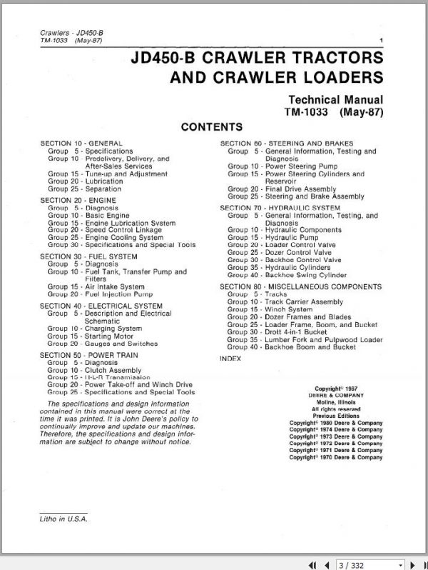 John Deere Crawler Tractors JD450B Technical Manual TM1033 2