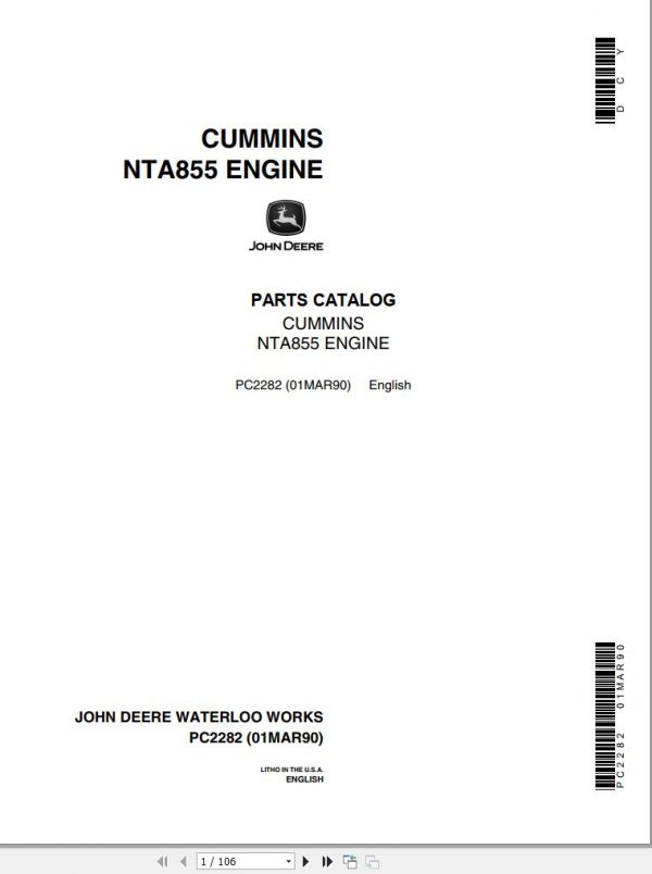 John Deere Cummins NTA855 Engine Parts Catalog PC2282 1