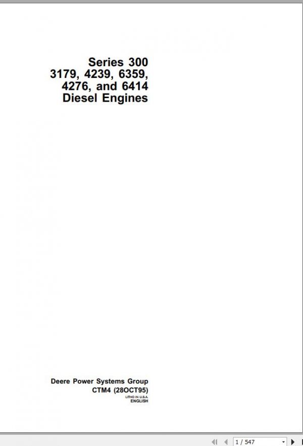 John Deere Diesel Engine Series 300 3179 4329 6359 4276 6414 Technical Manual CTM4 1