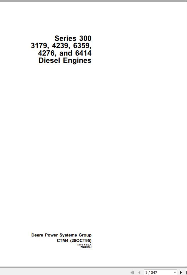 John Deere Diesel Engine Series 300 3179 4329 6359 4276 6414 Technical Manual CTM4 1