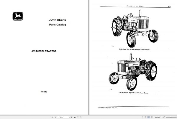 John Deere Diesel Tractor 435 Parts Catalog PC642 1
