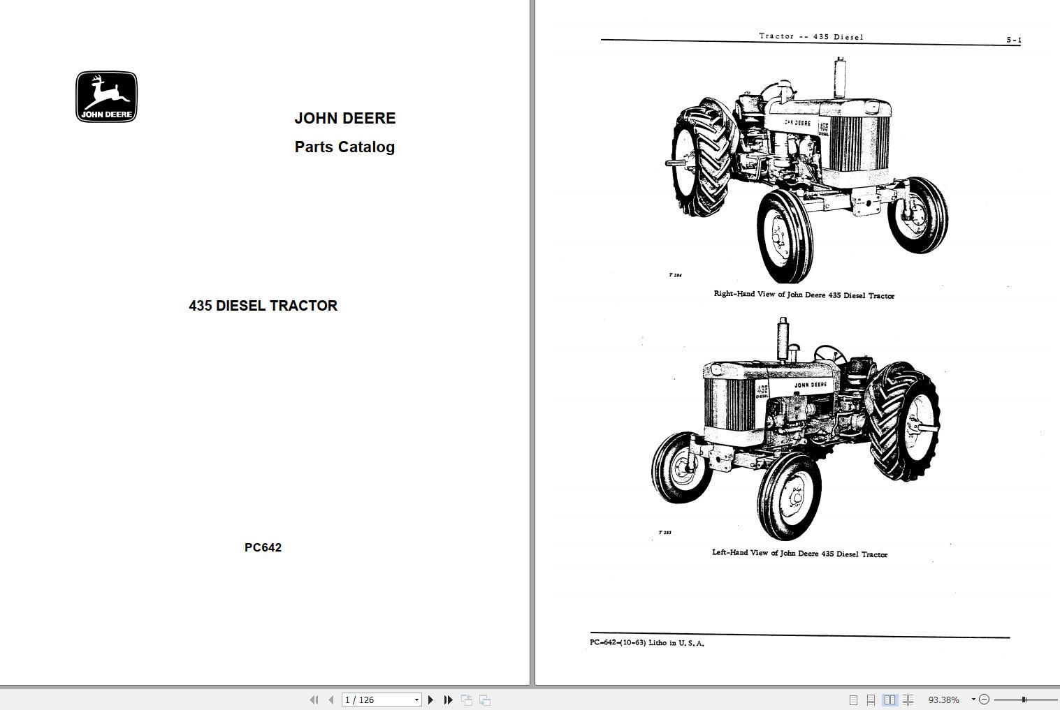 John Deere Diesel Tractor 435 Parts Catalog PC642 1