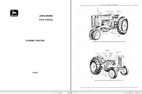 John Deere Diesel Tractor 70 Parts Catalog PC445 1