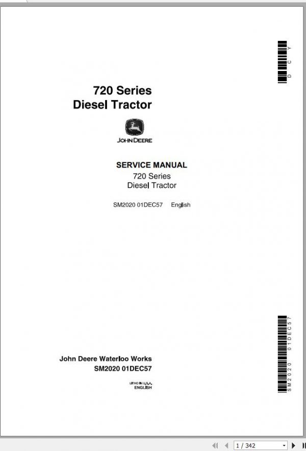 John Deere Diesel Tractors 720 Series Service Manual SM2020 1