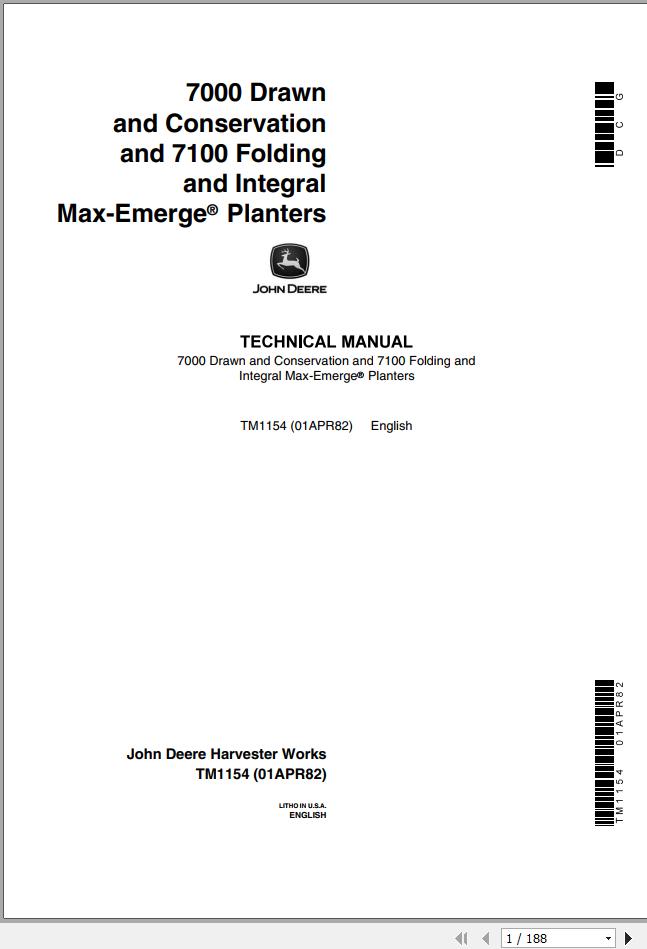 John Deere Drawn Conservation 7000 7100 Technical Manual TM1154 1