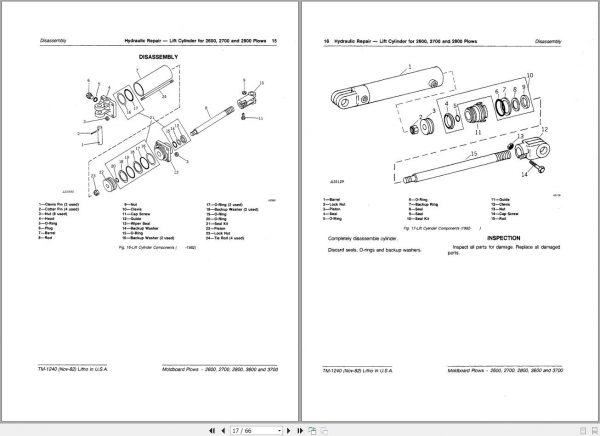 John Deere Drawn Moldboard Plows 2600 2700 2800 3600 3700 Technical Manual TM1240 2