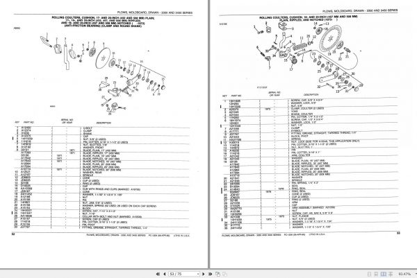 John Deere Drawn Moldboard Plows 3350 3450 Series Parts Catalog PC1206 3