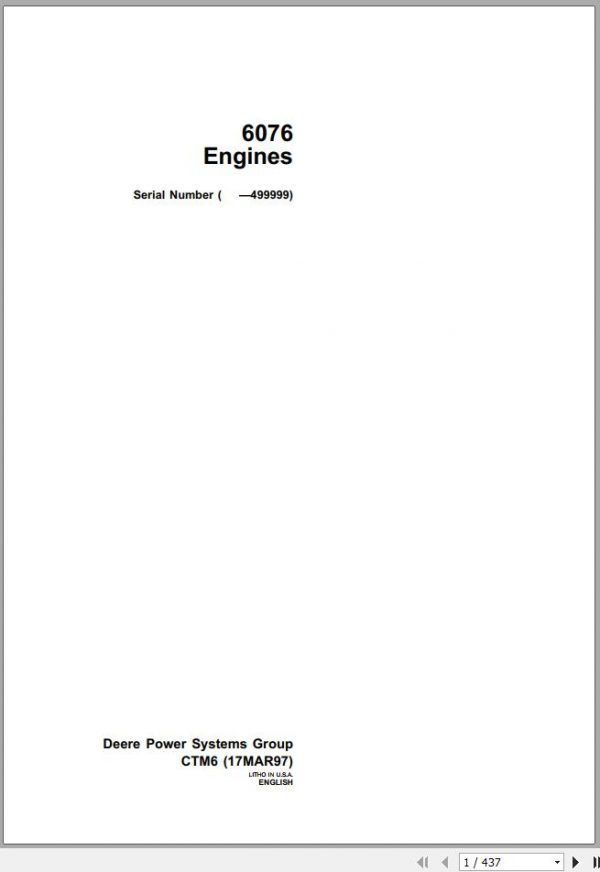 John Deere Engine 3076 499999 Technical Manual CTM6 1