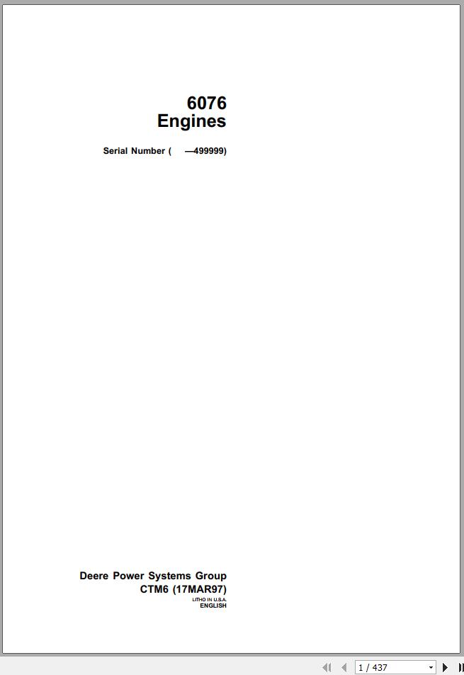 John Deere Engine 3076 499999 Technical Manual CTM6 1