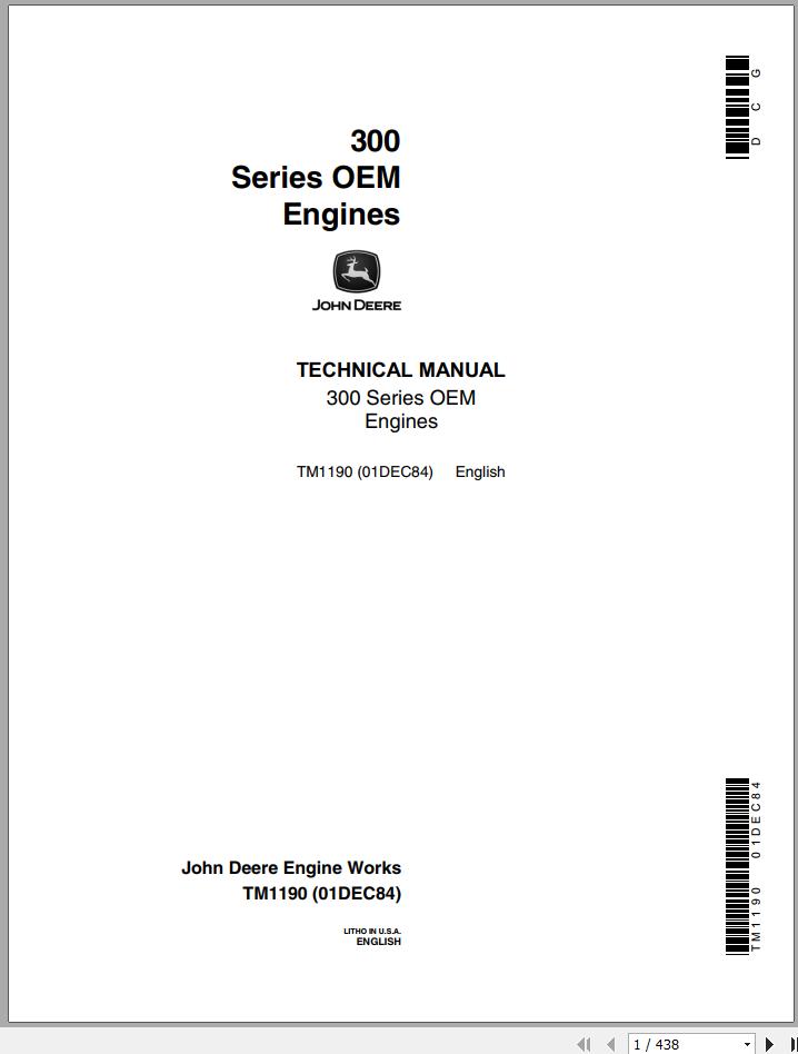 John Deere Engine Series OEM 300 Technical Manual TM1190 1