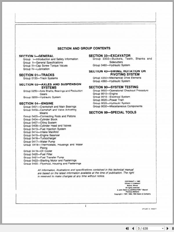 John Deere Excavators 490 Technical Manual TM1302 2