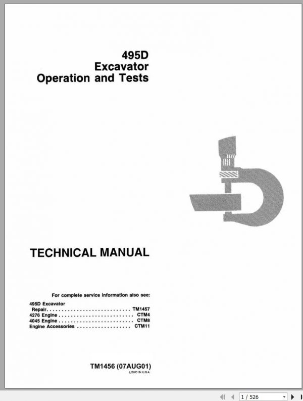 John Deere Excavators 495D Operation and Test Technical Manual TM1456 1