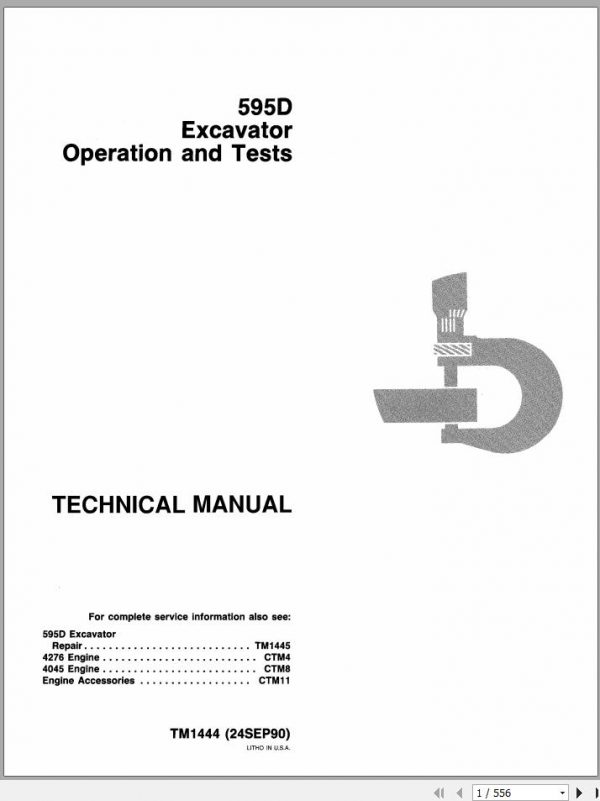 John Deere Excavators 595D Operation and Test Technical Manual TM1444 1