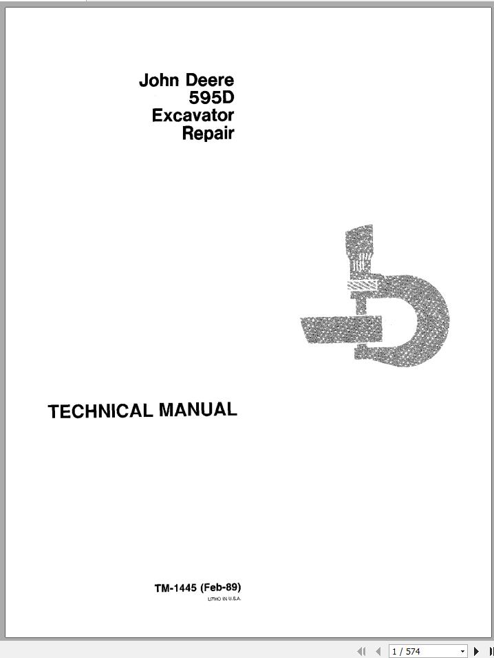 John Deere Excavators 595D Repair Technical Manual TM1445 1