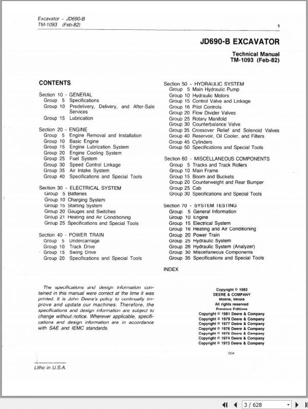 John Deere Excavators 690B Technical Manual TM1093 2