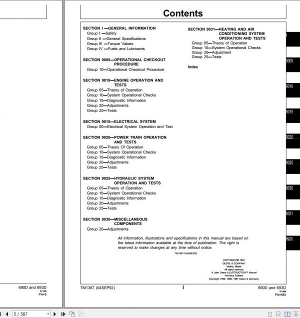 John Deere Excavators 690D 690D LC 639D Operation and Test Technical Manual TM1387 2