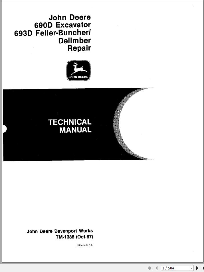 John Deere Excavators 690D 693D Repair Technical Manual TM1388 1