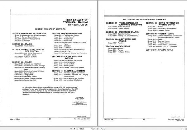 John Deere Excavators 890A Technical Manual TM1263 2