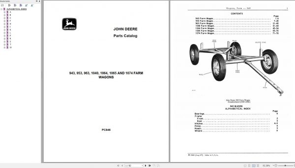 John Deere Farm Wagons 943 953 963 1040 1064 1065 1074 Parts Catalog PC846 1