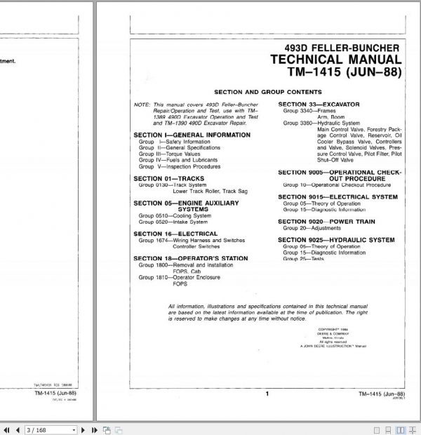 John Deere Feller Buncher 493D Technical Manual TM1415 2