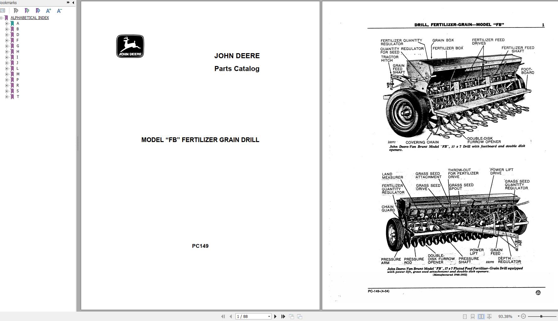 John Deere Fertilizer Grain Drill Model FB Parts Catalog PC149 1