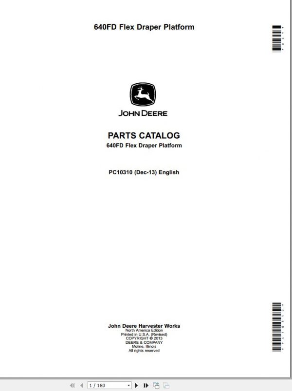 John Deere Flex Draper Platform 640FD Parts Catalog PC10310 2013 1