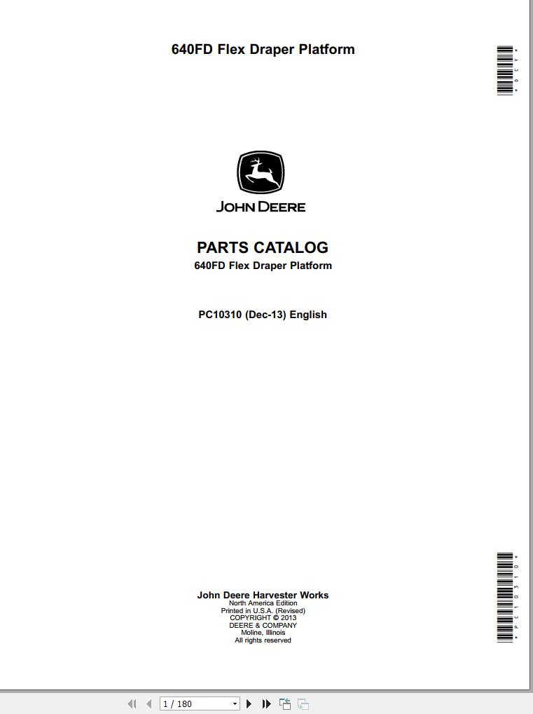 John Deere Flex Draper Platform 640FD Parts Catalog PC10310 2013 1