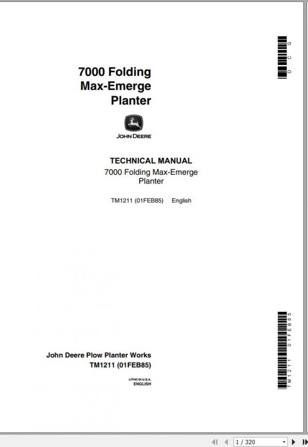 John Deere Folding Max Emerge Plater 7000 Technical Manual TM1211 1