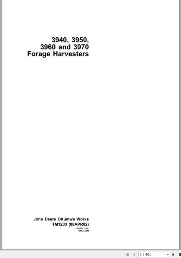 John Deere Forage Harversters 3940 3950 3960 3970 Technical Manual TM1203 1