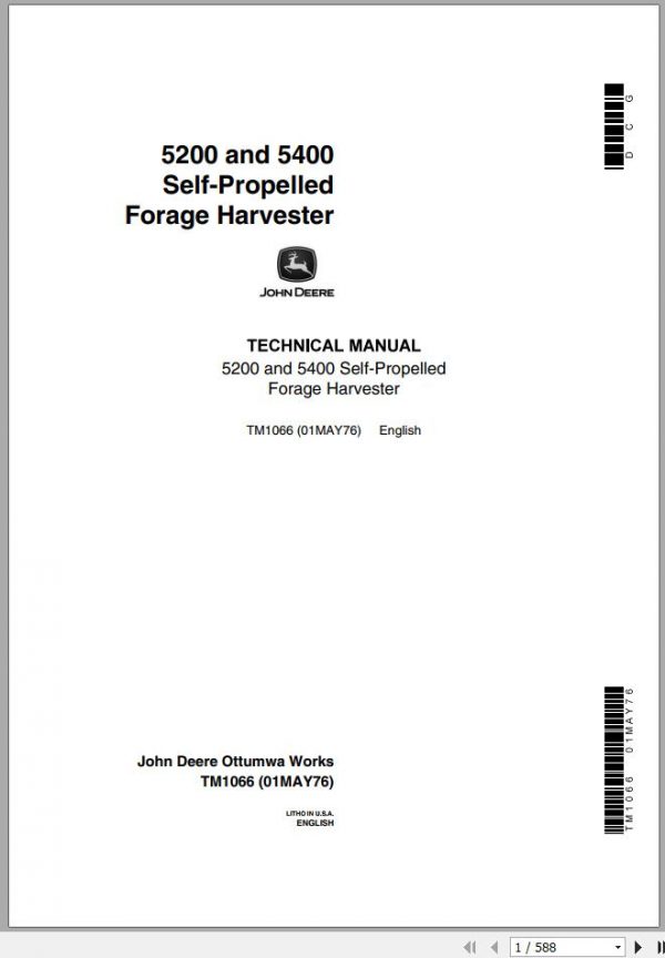 John Deere Forage Harvester 5200 5400 Technical Manual TM1066 1