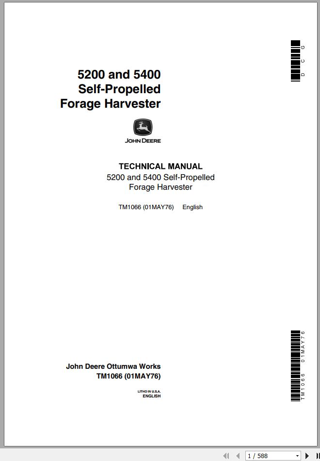 John Deere Forage Harvester 5200 5400 Technical Manual TM1066 1