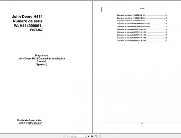 John Deere Forest Machine Head H414 F076262 Hydraulic Electric Diagram 2008 ES 1