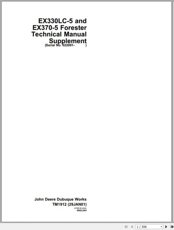John Deere Forester Ex330LC 5 EX370 5 Technical Manual TM1912 1