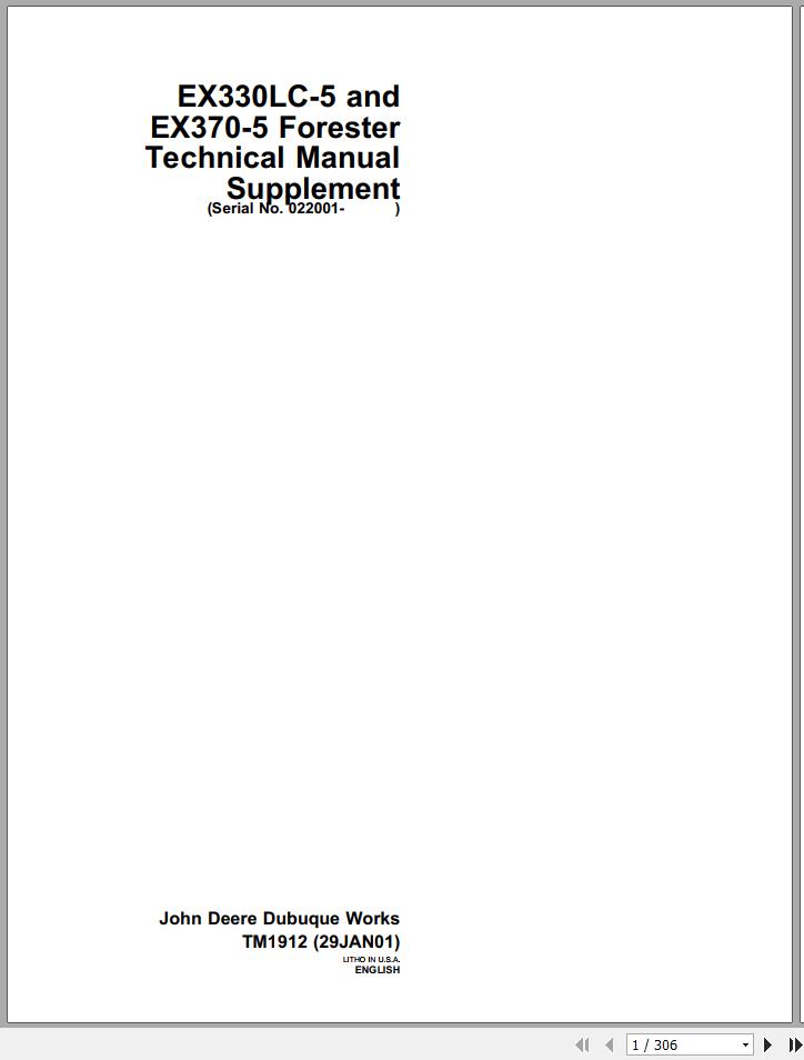 John Deere Forester Ex330LC 5 EX370 5 Technical Manual TM1912 1