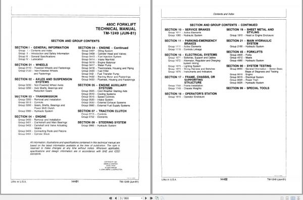 John Deere Forklift 480C Technical Manual TM1249 1
