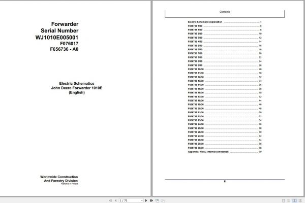 John Deere Forwarder 1010E F076017 A0 Electric Schematic 2003 1