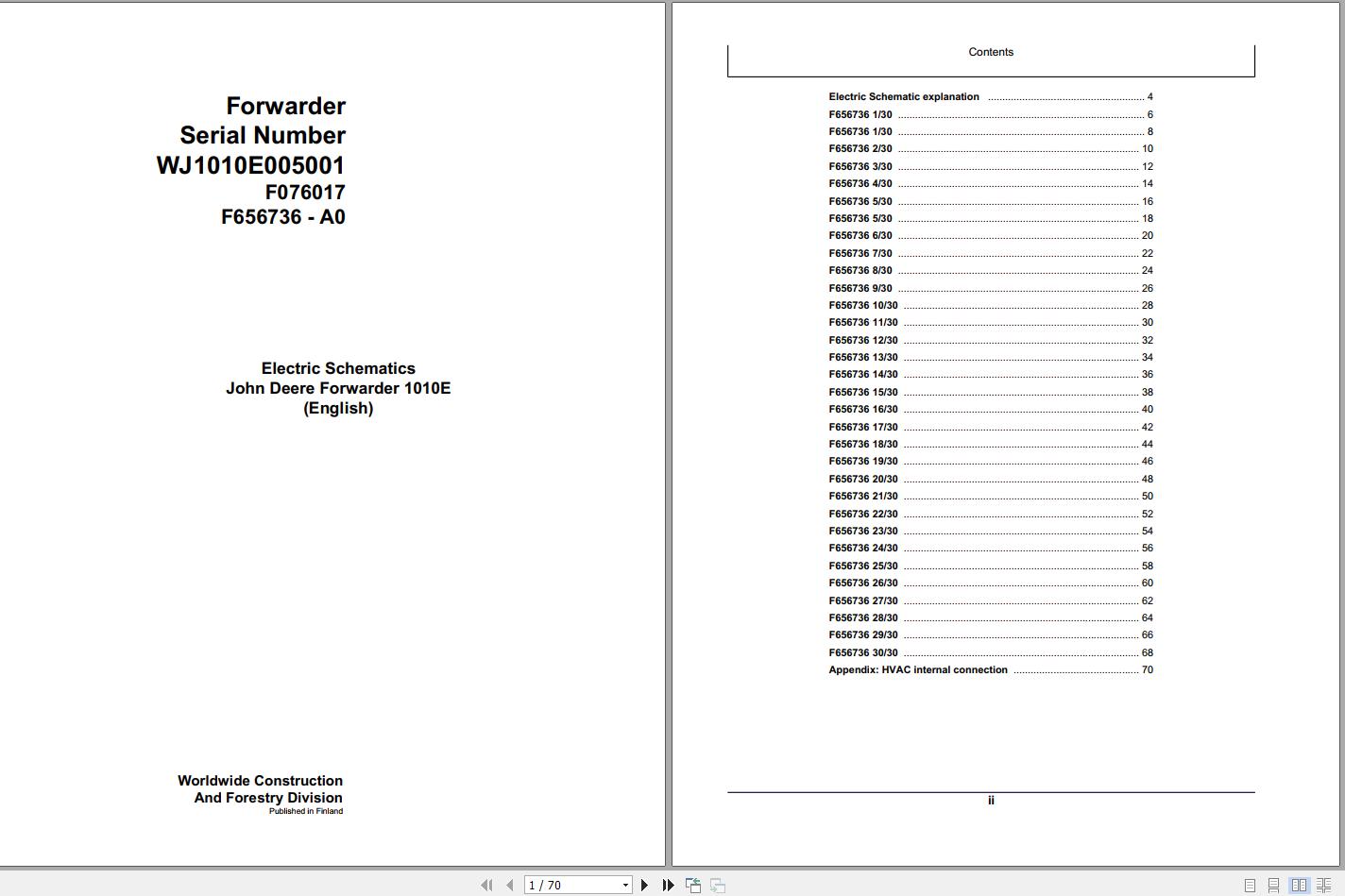 John Deere Forwarder 1010E F076017 A0 Electric Schematic 2003 1