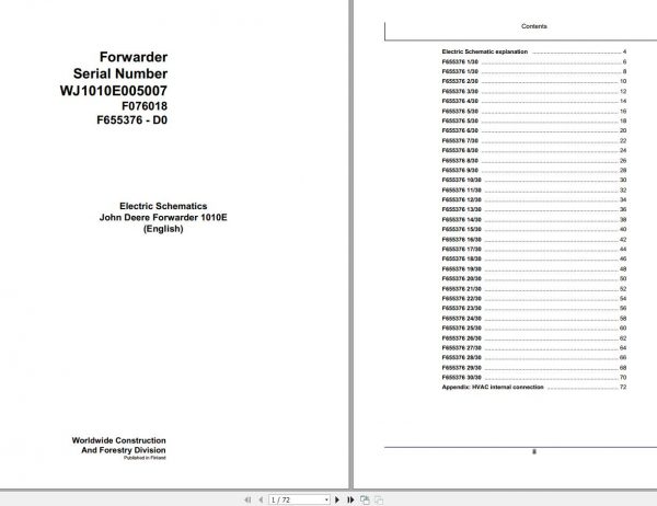 John Deere Forwarder 1010E F076018 D0 Electric Schematic 2003 1