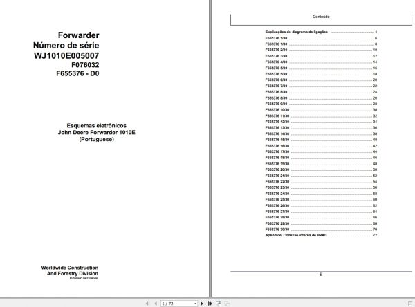 John Deere Forwarder 1010E F076032 D0 Electric Diagram 2008 PT 1