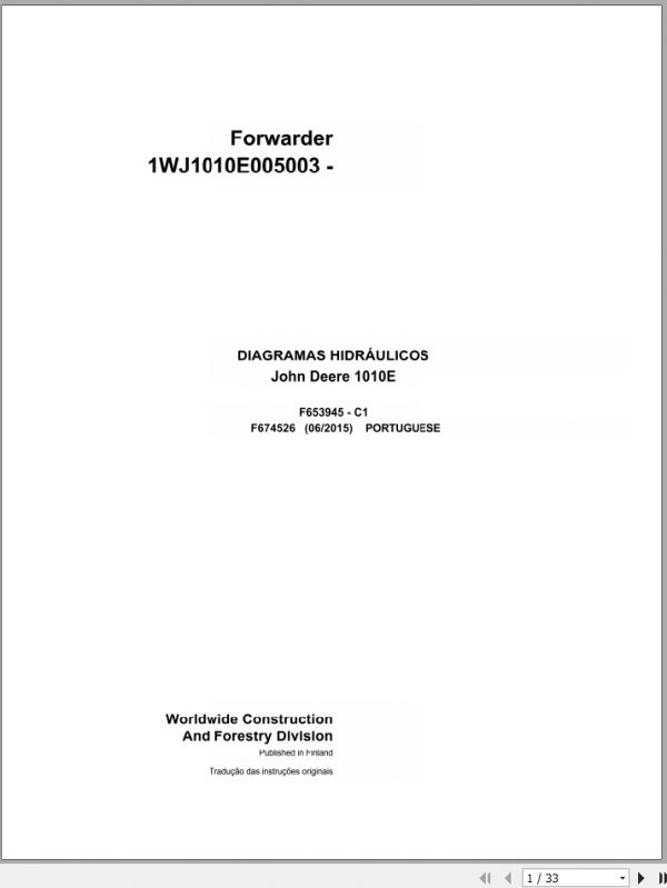 John Deere Forwarder 1010E F674526 C1 Hydraulic Diagram 2015 PT 1