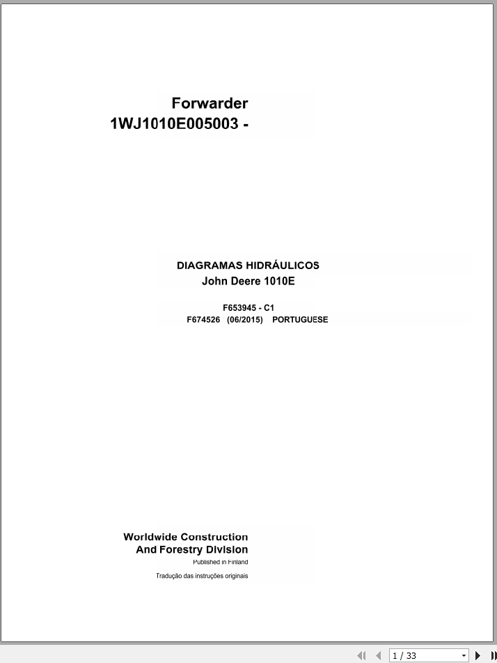 John Deere Forwarder 1010E F674526 C1 Hydraulic Diagram 2015 PT 1