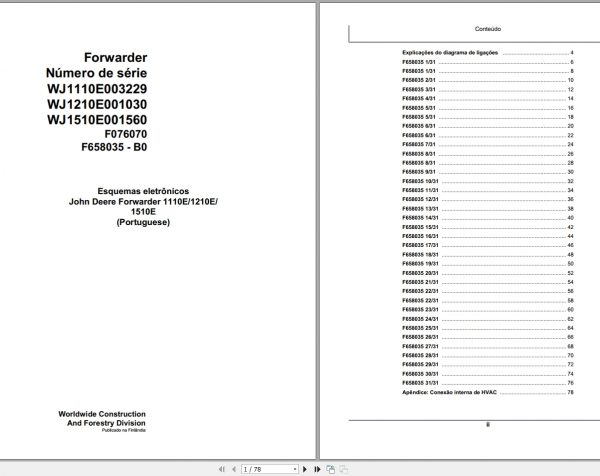 John Deere Forwarder 1110E 1210E 1510E F076070 B0 Electric Diagram 2008 PT 1